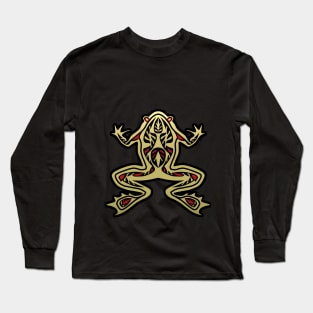 Frog in Gold and Black Totem Design Long Sleeve T-Shirt